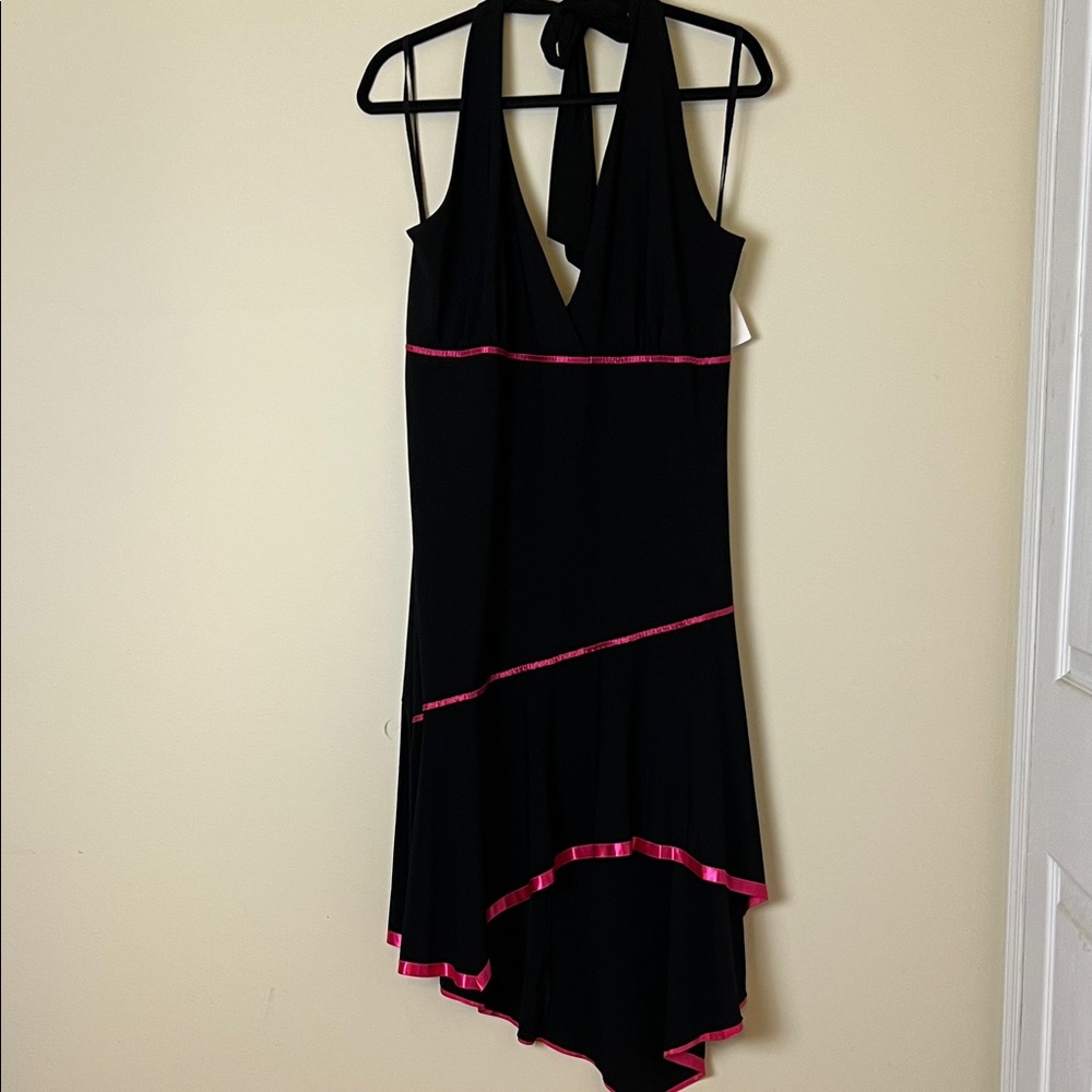 NWT 3X high low Black Dress with Pink Accents halter dress asymmetrical